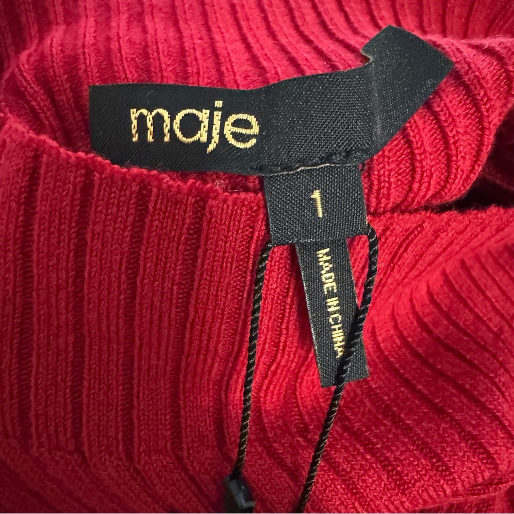 NEW Maje Ribbed Eyelet Lace Up Wool Blend Pullover Sweater Half Sleeve Mock Neck - Picture 4 of 10
